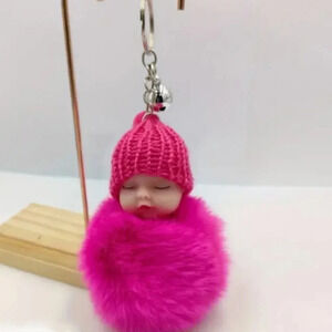 Fucsia Pink Sleeping Baby Doll Furball charm Keyring Keychain